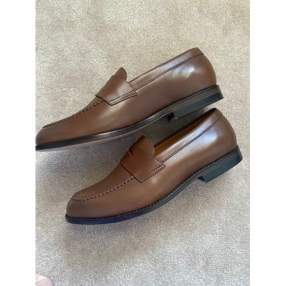 J. Crew Factory Classic Penny Loafer Shoes Men Brown Leather 10 M Quiet Luxury - Picture 4 of 6